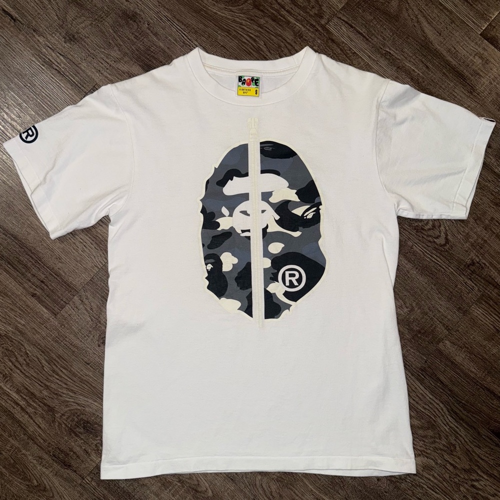 Bape White and Gray Camouflage Ape Head Tee